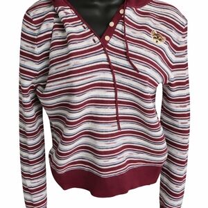 Seifini Striped Knit Hoodie Sweater Dog Patch Henley Womens Small